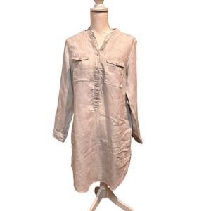 Malvin I Love Linen Tunic Dress Light Marble Gray 100% Linen Roll Tab Sleeve